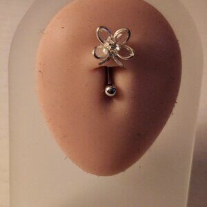 Fixed Dangle Tassels Clear Crystals Butterfly Navel Ring  ~ N-5067-POSH